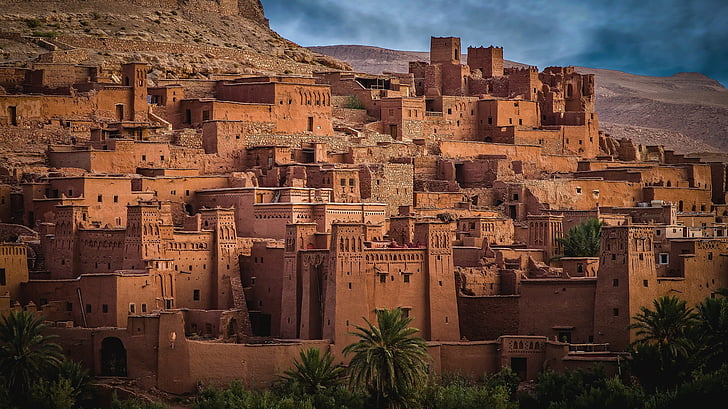 Marroc, l'Ait-ben-haddou, desert, ciutat, del Marroc, la ciutat de, muntanya, Àfrica