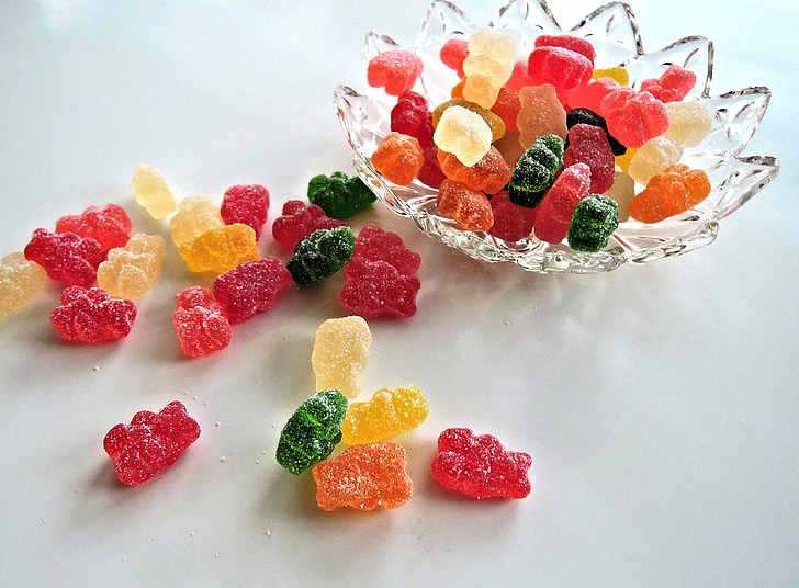 myk candy bjørn, Sure, søt, mat, fargerike, rød, godteri