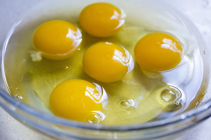 küpsetamine, munad, toored munad, munakollased, toidu ja joogiga, toidu, värskuse