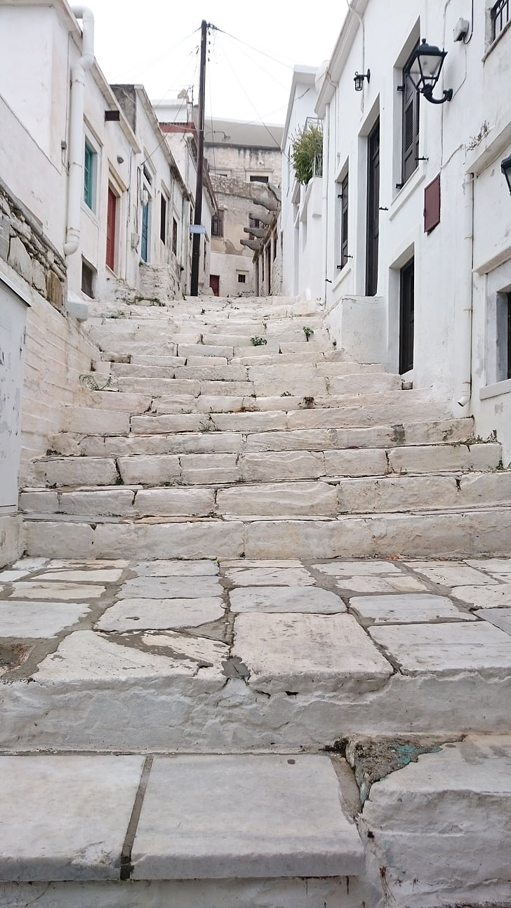 Naxos, Yunani, tangga, Kota marmer, marmer, putih, sempit