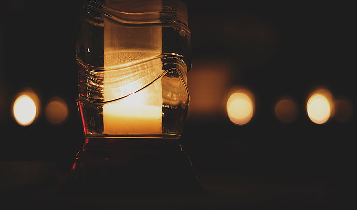 clear, glass, candle, holder, dark, night, light