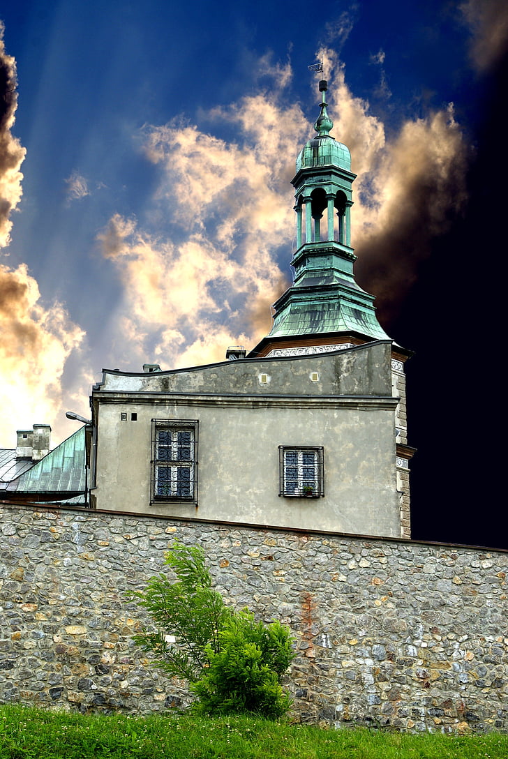 bažnyčia, pilis, pastatas, dangus, savivaldybių, Lenkija, Kielce