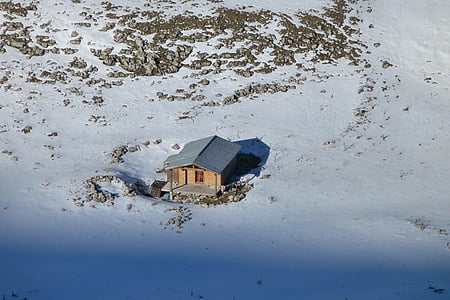landschap, natuur, Bergen, Alpen, winter, cabine, wandelen