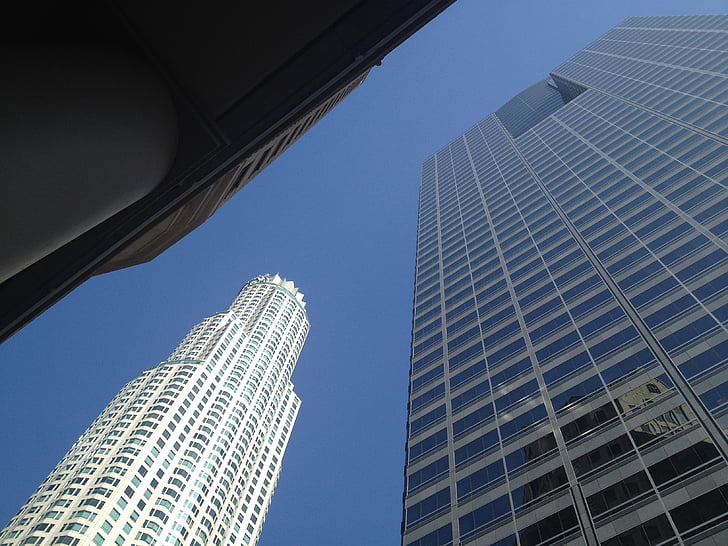 ロサンゼルス, ラ, 高層ビル, 市, windows, アーキテクチャ, 視点