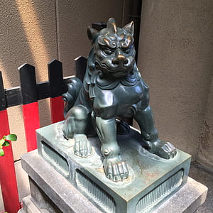guardian dogs, shrine, kyoto, lion, statue, asian, sculpture