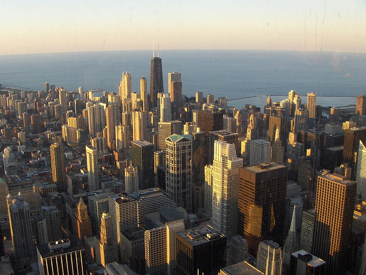 Chicago, város, Amerikai, belváros, utca-és városrészlet, michigan-tó, Sears tower