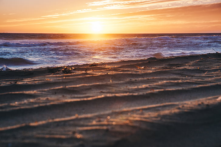 meren rannalla, Sunset, kuva, Sea, Ocean, vesi, aallot