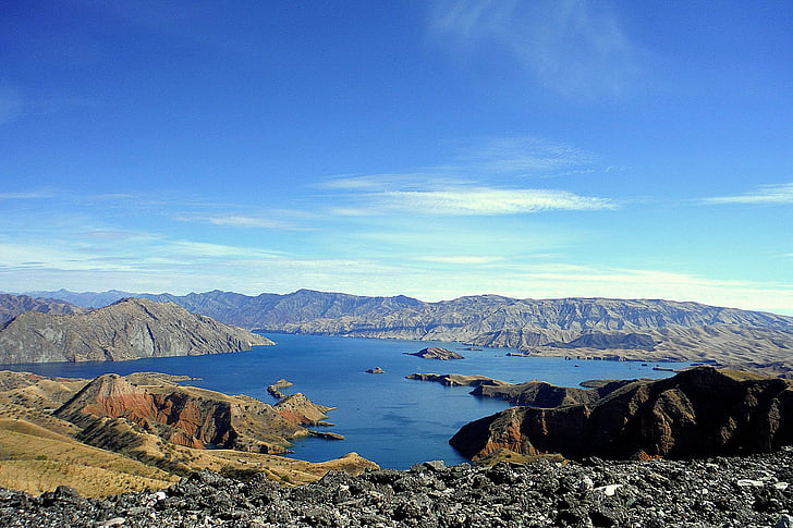 Tadzjikistan, Nureks reservoir, bergen, sjön, Sky, landskap
