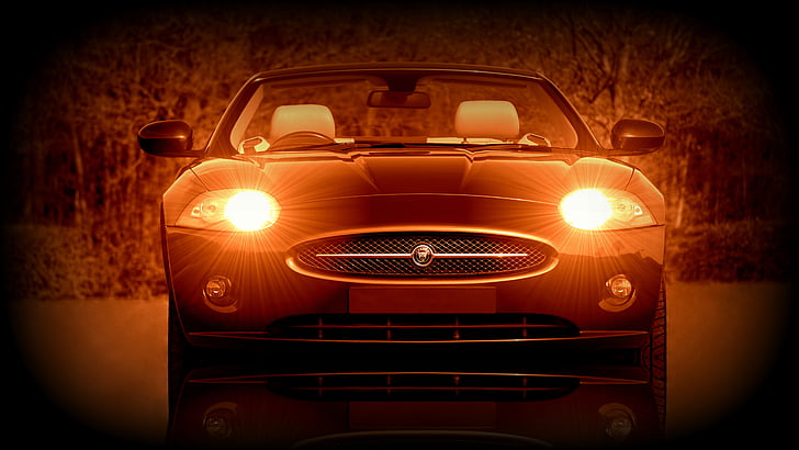bil, Jaguar, Classic, röd, transport, retro, stil