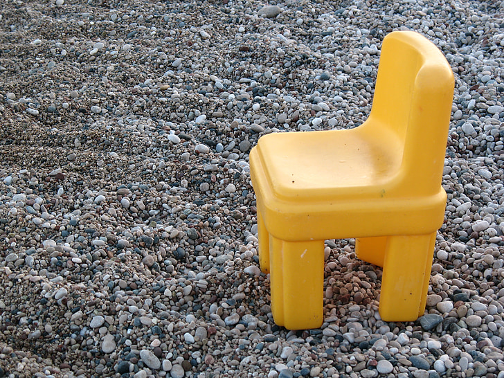 pebbles, stones, beach, yellow, chair, vacation