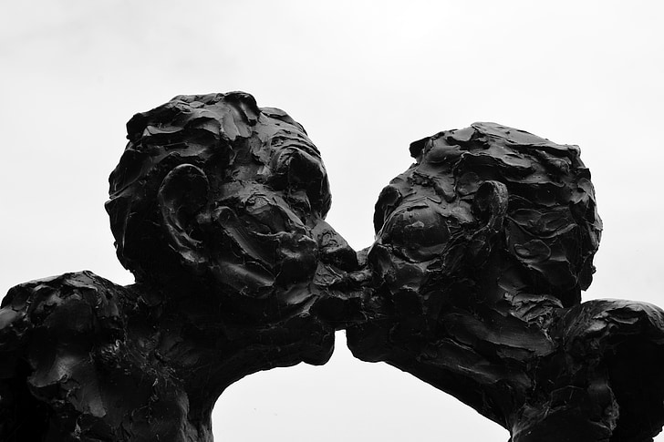 Целувка, скулптура, Статуята, Любов, каменна фигура, хармония, лицето