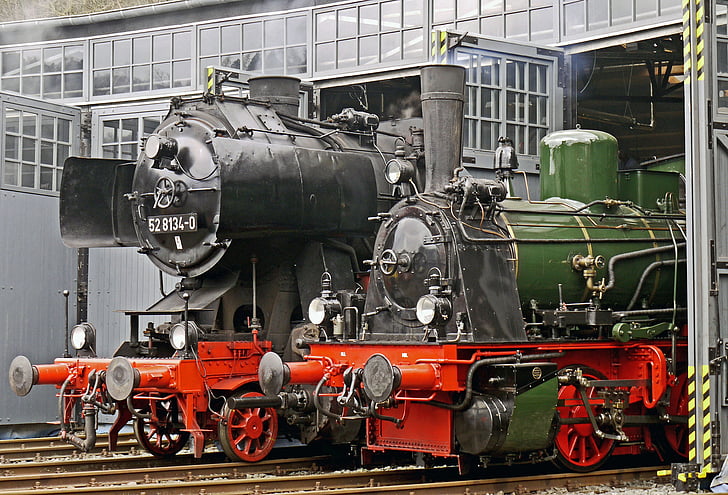 đầu máy xe lửa hơi nước, đầu máy xe lửa nhà kho, sẵn sàng để sử dụng, T3, br52, BR 52, Lễ kỷ niệm đầu máy xe lửa hơi nước
