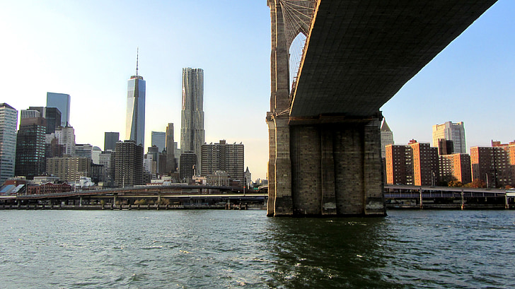 ponte de Brooklyn, cidade de Nova york, ponte pênsil, Rio East, Manhattan, ponte, NYC