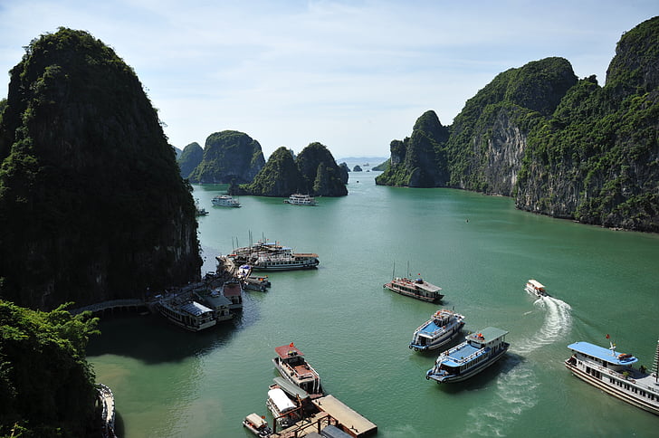 Ha long, Bay, Vietnam, nautische vaartuig, natuur, zee, Azië