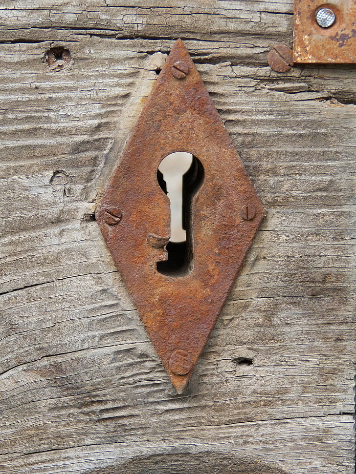 zámok, Otvorte, kľúč, železo, drevo, staré, rustikálne