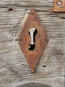 blocare, deschide, cheie, fier, lemn, vechi, rustic