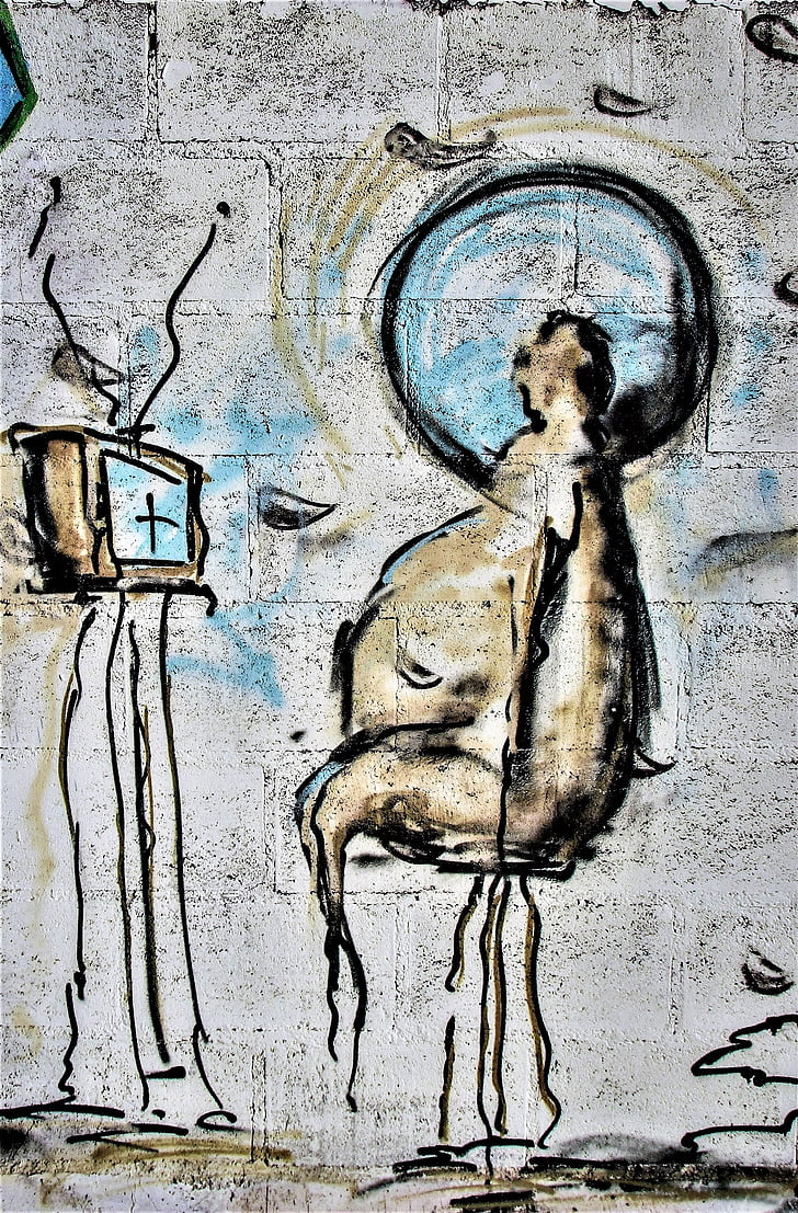 modern man, television, brainwash, apathy, passiveness, graffiti