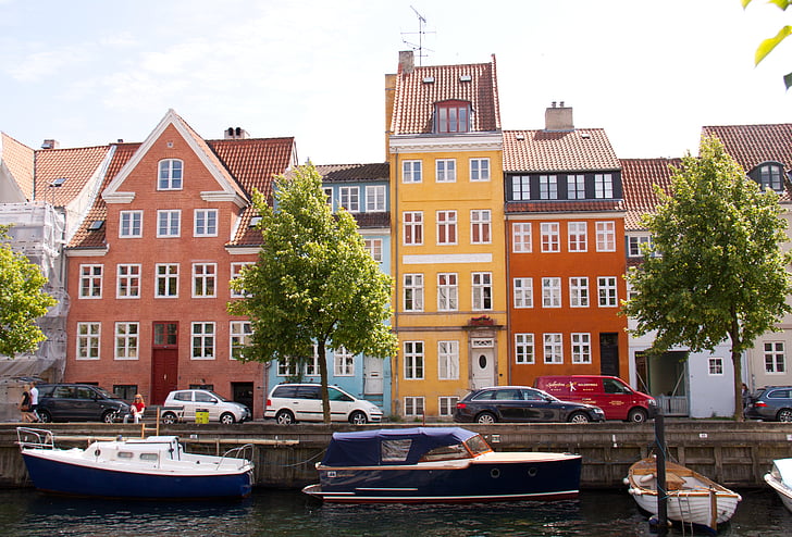 канал, Копенхаген, Christianshavn, пристанище, капитал, лодки, Дания