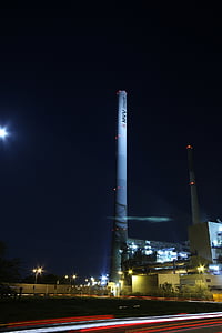 indústria, à noite, longa exposição, Mannheim, fotografia da noite, fábrica, incinerador