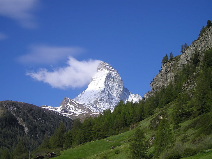 Matterhorn, Cerma, kalnai, Alpių, Šveicarija, sniego, kalnų