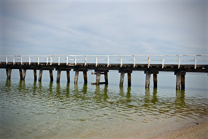 pier, jetty, wooden, bridge, sea, water, sky