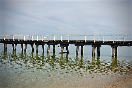 Pier, jetty, houten, brug, zee, water, hemel