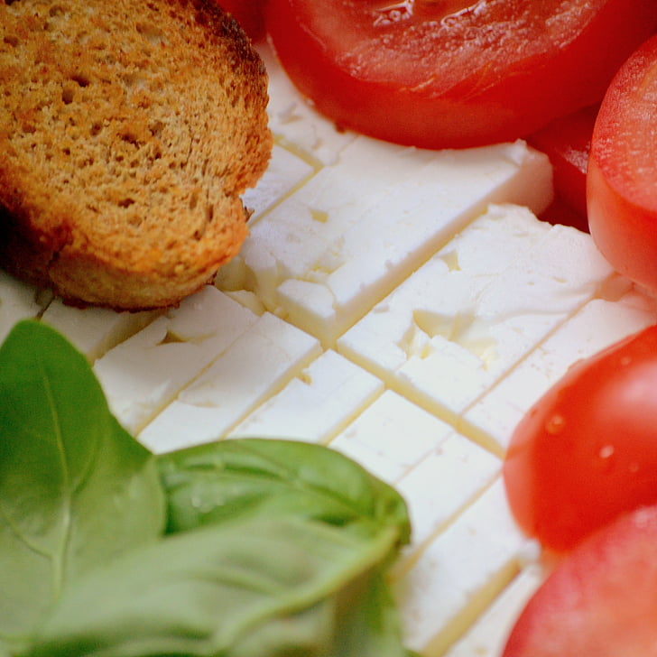feta, tomat, basiilik, leib, süüa, toidu, Itaalia