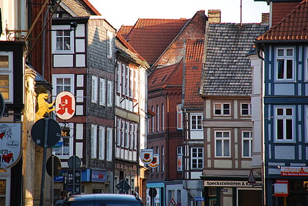 cidade velha, Salzwedel, beco, edifício histórico