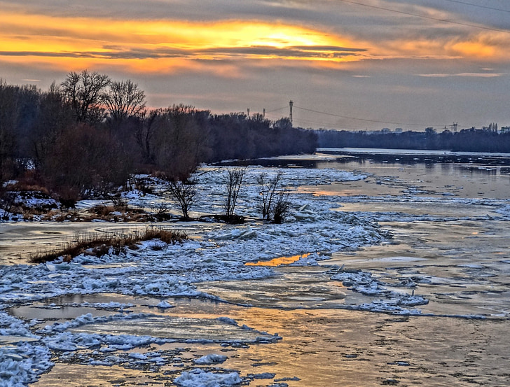 Vístula, Bydgoszcz, riu, l'aigua, l'hivern, congelat, gel