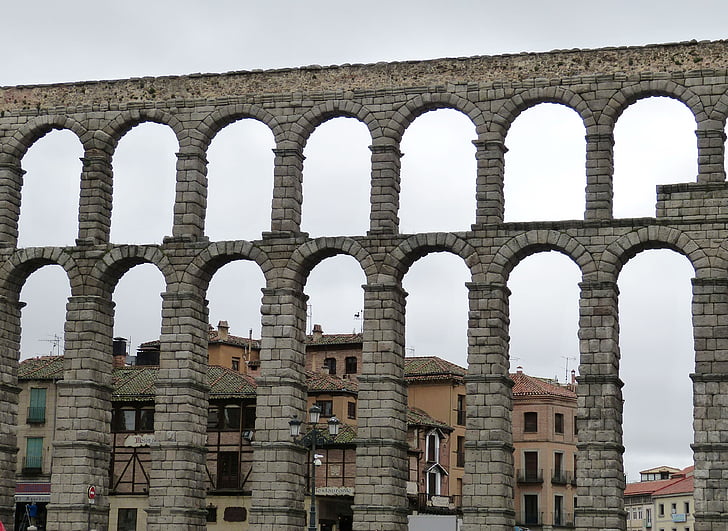 akvedukt, viadukten, Segovia, Spanien, Kastilien, gamla stan, historiskt sett