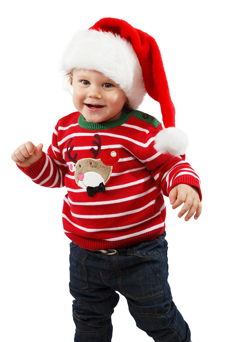 uśmiechający się, Mały, celebracja, dziecko, Boże Narodzenie, na białym tle, ładny