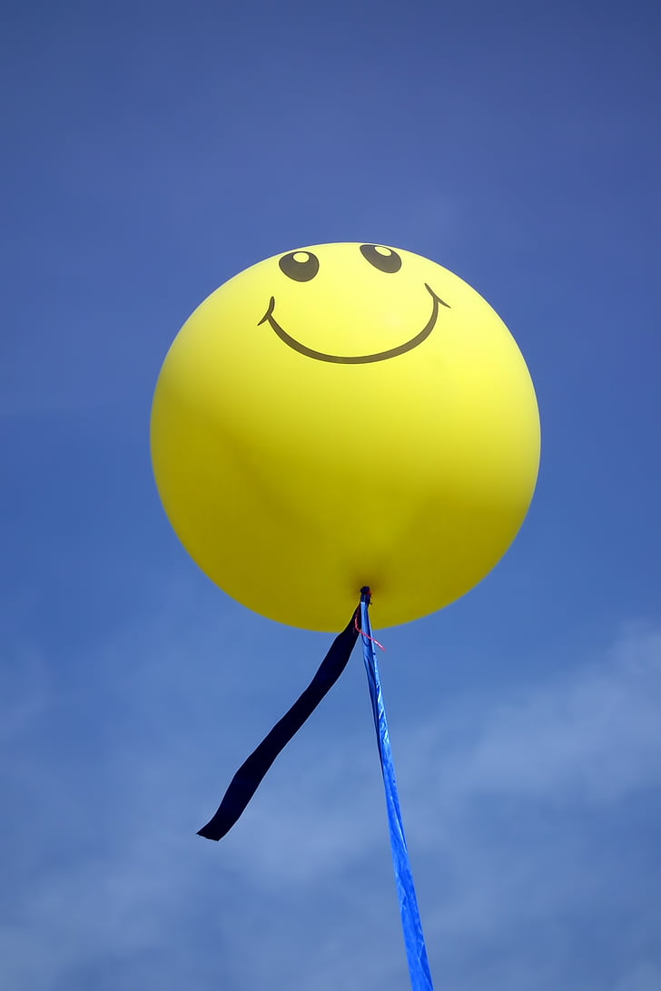 balon, nebo, osmijeh, žuta, Sreća, radost, ljeto