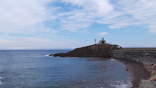 Collioure, mar, cielo, nubes, paisaje, Puerto, Sur
