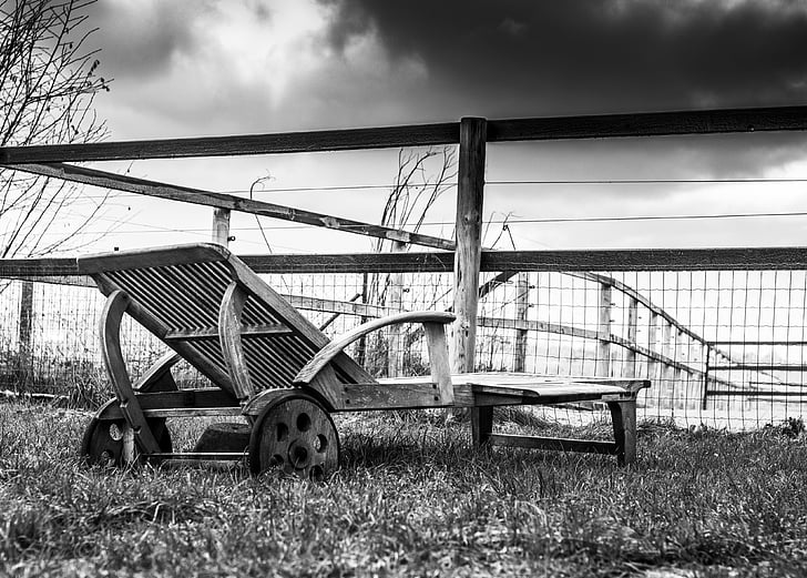 sunbed, hdr, clouds, black And White, old, old-fashioned, outdoors