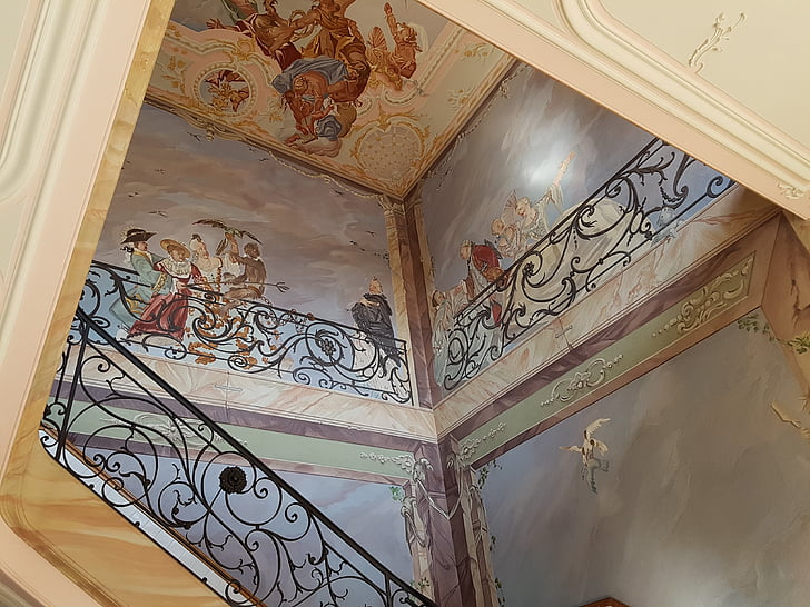 trap, muurschildering, barok, historisch, het platform, gebouw, illustraties