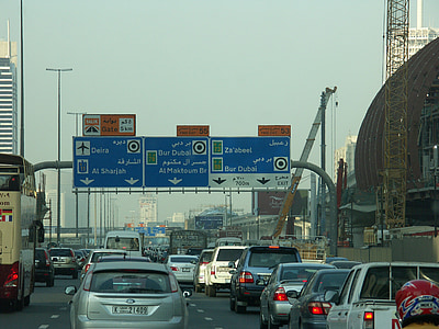 trafik, Dubai, Forenede Arabiske Emirater, u en e, marmelade, færdselsskilt, Autos