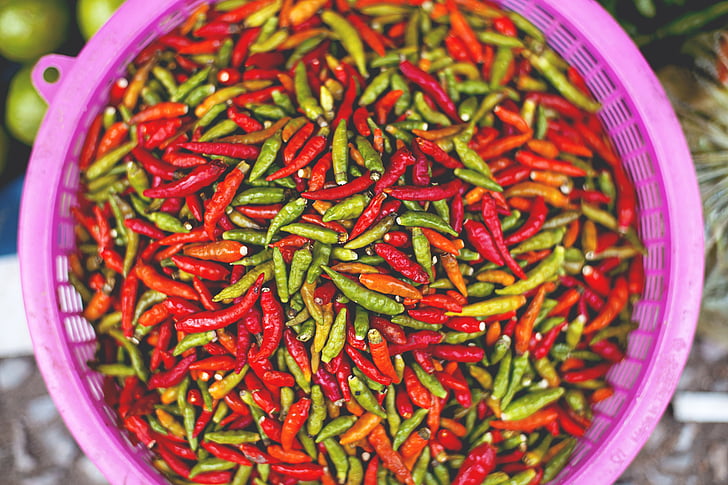 basket, chili peppers, chillies, colorful, colourful, food, hot