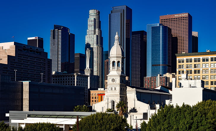 Los Angeles-i, California, utca-és városrészlet, Skyline, belváros, építészet, épületek