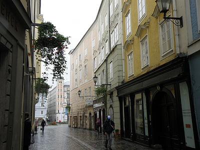 rua, história, casas, Linz, Áustria