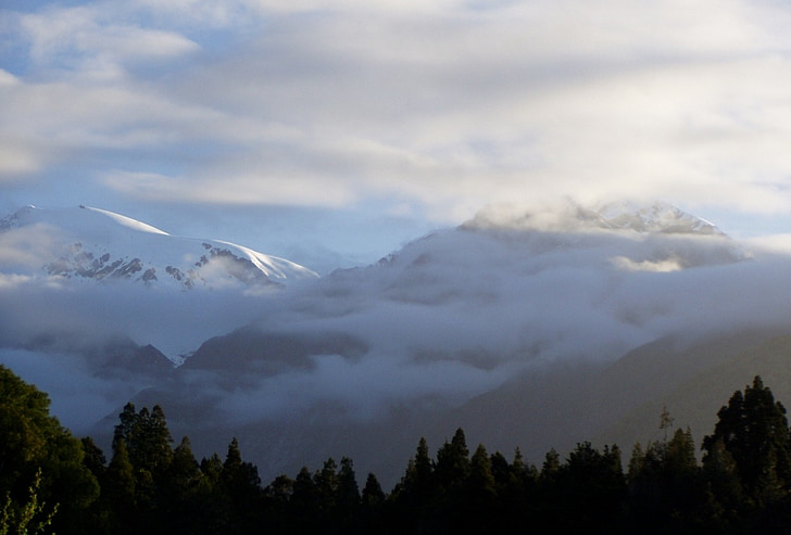 hegyek, Új-Zéland, hegyi, Mount cook, Mt. cook, köd