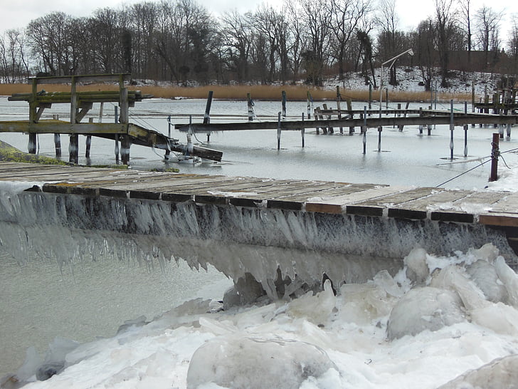 winter, ice, landscape, iced natural harbor, icicles, jetty, icy jetty