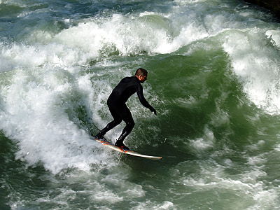 Surfer, gelombang, air, Munich, olahraga, berselancar, surfing