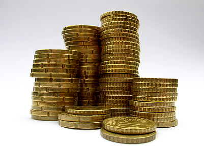 mynt, pengar, procent, valuta, euro, specie, metall