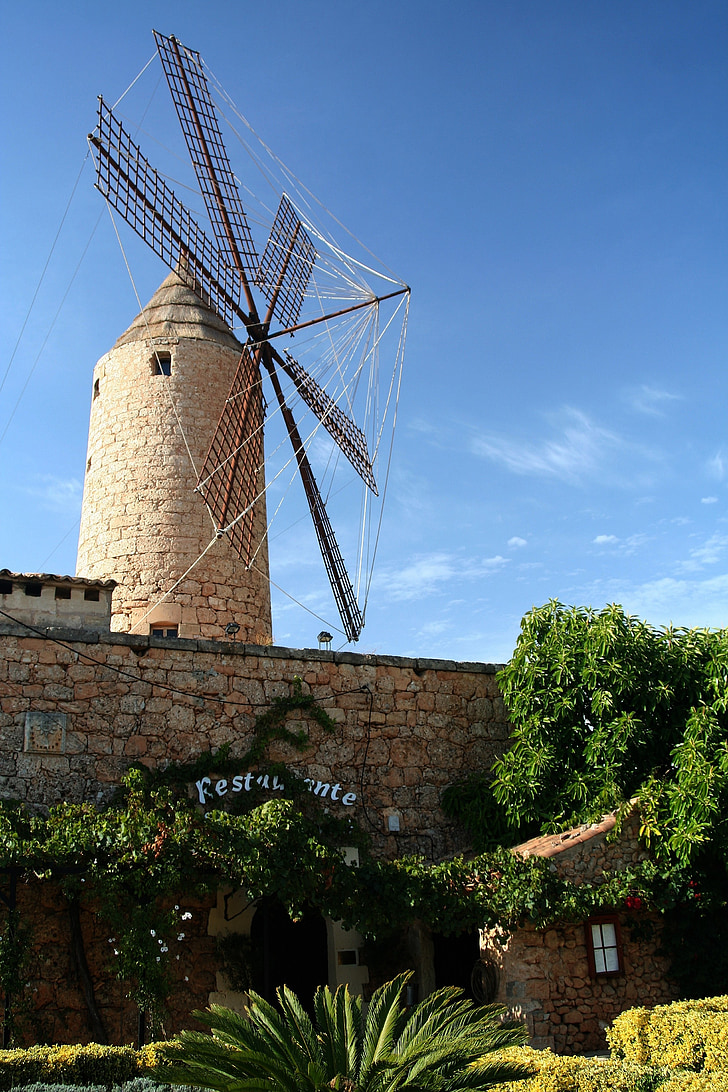 mallorca, windmill, south, holiday, mill, mediterranean