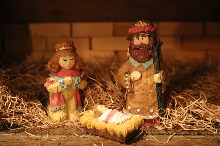 photograph, nativity, figurine, baby, jesus, mary, joseph