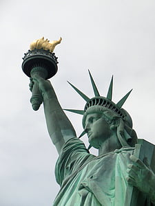 Newyork, Manhatten, alev, gökyüzü, heykel, Özgürlük, kadın