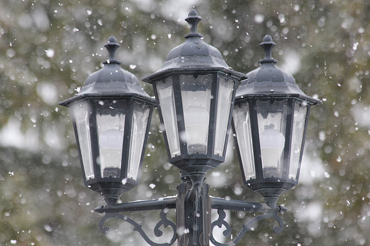 lampe, belysning, sne, vinter, offentlig belysning, gadelygte, lys