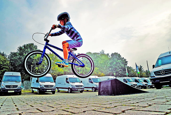 acción, bicicleta, chico, niño, diversión, ocio, Mercedes