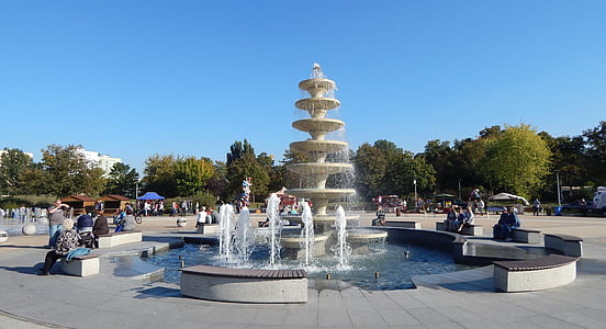 fontána, Park na ostrove, v píla, Poľsko, Park