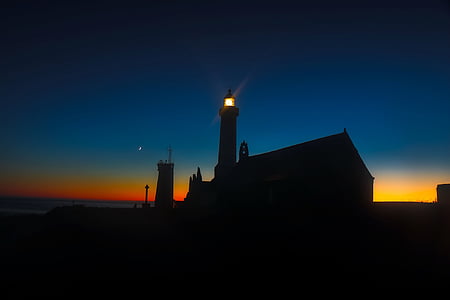 france, light, lighthouse, structure, architecture, sunset, dusk
